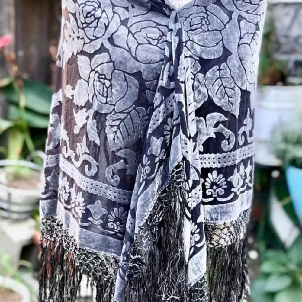 Maya Matazaro Rare Silk and Burnout Velvet Piano Shawl